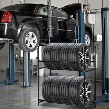 Стійка для шин на 8 шин, 107 x 46 x 117 см. Місце для зберігання шин та дисків, вантажопідйомність 180 кг, з чохлами для захисту. Для гаража, регулювання висоти.