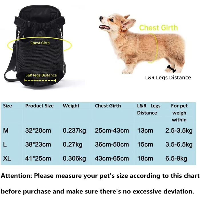 Рюкзаки для собак Wiiguda L (3,5-6,5 кг) чорний