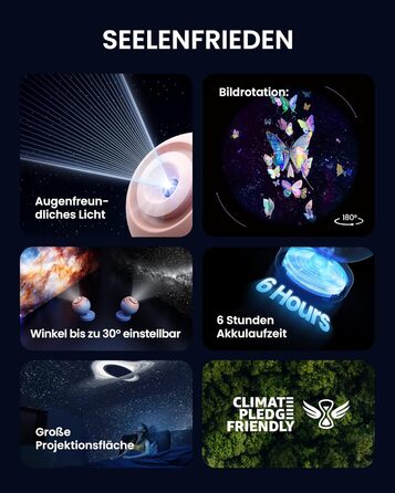 Проєктор зоряного неба POCOCO Sternenhimmel: LED-проектор галактики, планетарій для дітей та дорослих, нічник з ауророю, 2 диски, таймер, рожево-блакитний