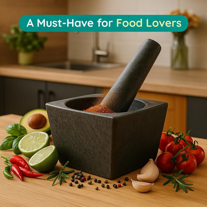Набір ступка та товкачок з подрібнювачем часнику, прес-шнеком для авокадо та мискою для гуакамоле – автентичний мексиканський молькахе з граніту, велика ступка та товкачок для спецій