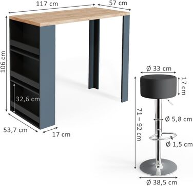 Набір барний стіл і табурети Vicco Bartisch-Set, 117 x 57 см, дуб