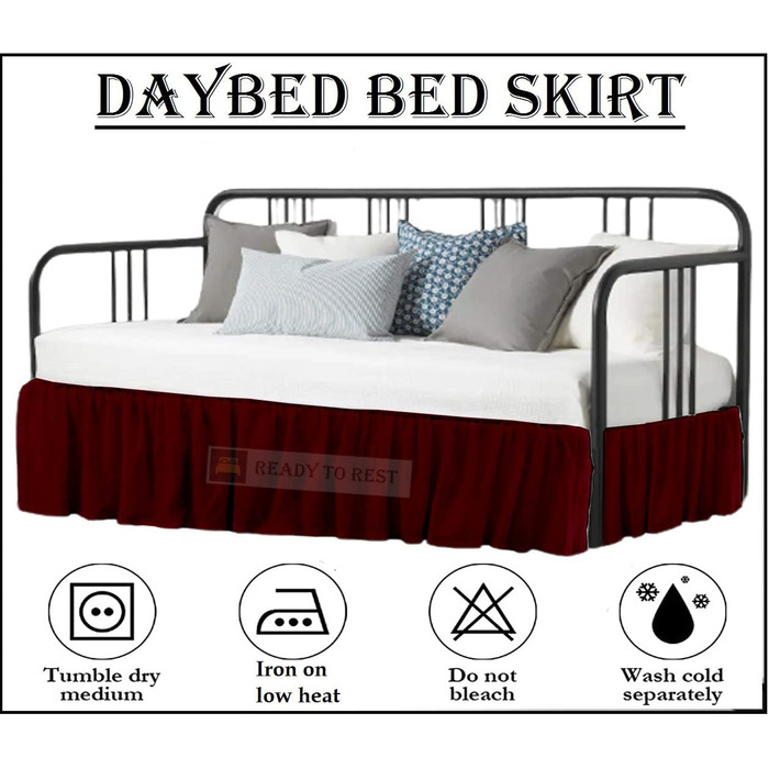 Спідниця-кушетка для двоспального ліжка, спідниця-кушетка для денного ліжка-кушетка з оборками, довжиною 45,7 см, бордового кольору, двоспальне ліжко з роздільними кутами, для денного ліжка, 3 бічні кришки Твін - 18 футів бордового кольору