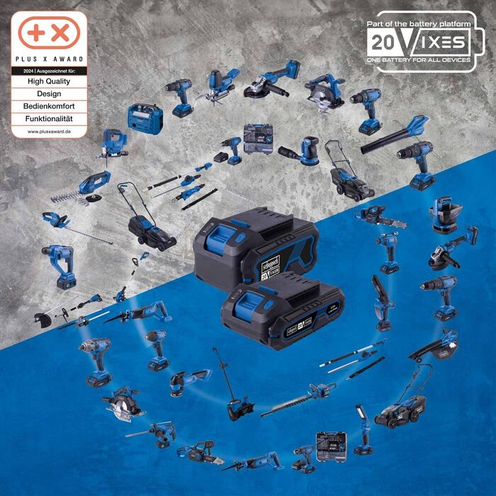 Акумуляторний газонокосарка Scheppach BC-MP380-X | Ширина косіння 38 см | для площі 450-500 м² | Об'єм кошика 45 л | Висота стрижки 25-75 мм | Brushless | 20V-IXES | 10 років гарантії | 2x4Ah акумулятор та швидка зарядка