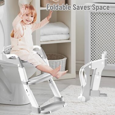 Дитячий унітаз-сходи 3-в-1 з поручнями, регульований по висоті, сірий. Тренажер для привчання до горщика