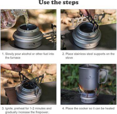 iBasingo Titan Alkoholkocher Spirit Herd з кріпленням - портативний газовий пальник для кемпінгу, пікніків та трекінгу Ti2001C