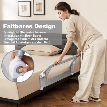 Бортик для ліжка COSTWAY складаний, захисний бар'єр для дитячого ліжка та батьківського ліжка 105x42 см (Сірий)