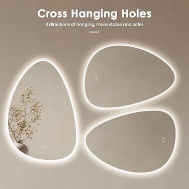 Дзеркало для ванної кімнати Dripex LED з підсвічуванням, сенсорне керування, регулювання яскравості, 3 кольори світла, без запотівання, 85x52 см