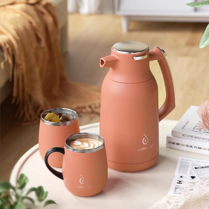 Термос IDEUS 2л з нержавіючої сталі, двостінний, вакуумна ізоляція, для кави та чаю, BPA-free, колір Celadon (кораловий)