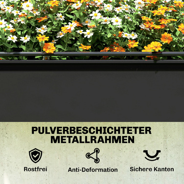 Підвищене грядка з тепличною накривною конструкцією, ящик для вирощування рослин з відкидною кришкою, на колесах, з блискавкою та дренажним отвором, чорного кольору.