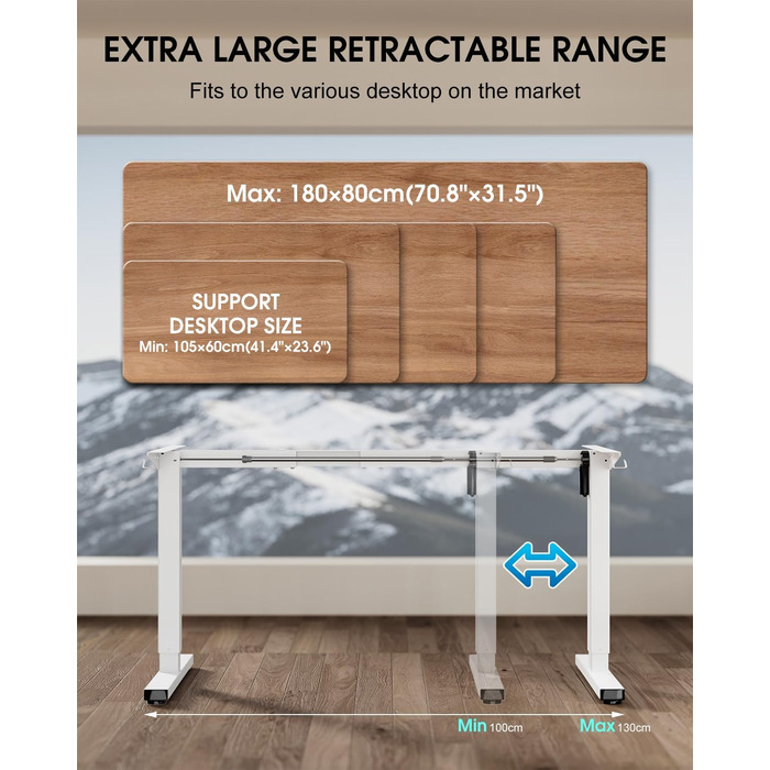 Електричний стіл з регулюванням висоти та кабельною ванною, з потужним мотором, контролером пам'яті та функцією захисту від зіткнень (білий)