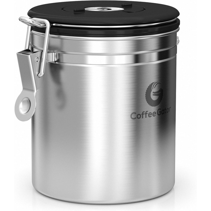 Набір кавових контейнерів Coffee Gator з нержавіючої сталі (2 шт.) – зберігає каву свіжою довше. З датою розкриття, CO2-вентилем та мірною ложкою.