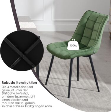 Набір обідніх стільців WOLTU (8 шт.) - обідні стільці для кухні, вітальні, їдальні. М'яке сидіння з велюру, металеві ніжки, до 150 кг.