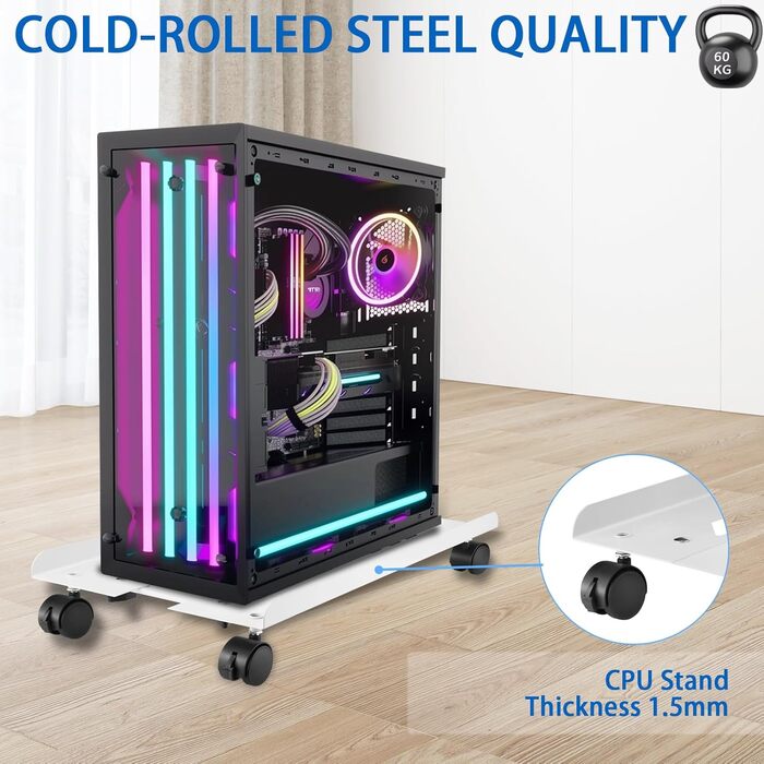 Підставка для ПК Tower, комп'ютерний стіл-візок, універсальна, з колесами, білий