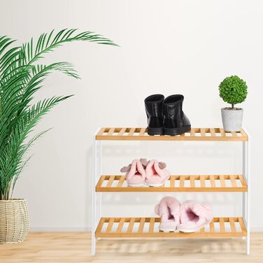 Бамбукова підставка для взуття KEPLIN, 3 полиці, велика місткість, до 12 пар, коричнева/біла