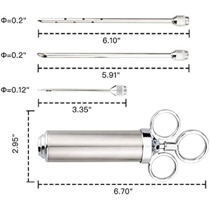 Шприц для м'яса Voarge з нержавіючої сталі 304, 3 голки, шприц для спецій, кухонне приладдя, 60 мл, вугільний гриль