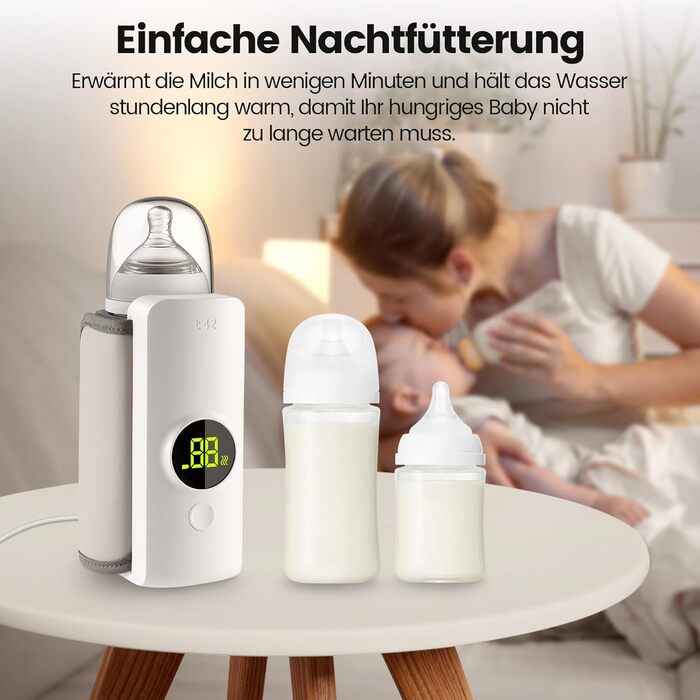 Портативний підігрівач для пляшечок Baby, білий, з LCD-дисплеєм, акумулятор 6000mAh, 48 годин термоізоляції