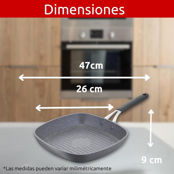 Гриль-пательня Lagostina Tempra Mineral з антипригарним покриттям, 26 см, сталь/алюміній, силіконовий ручка, ефект каменю, для всіх типів плит