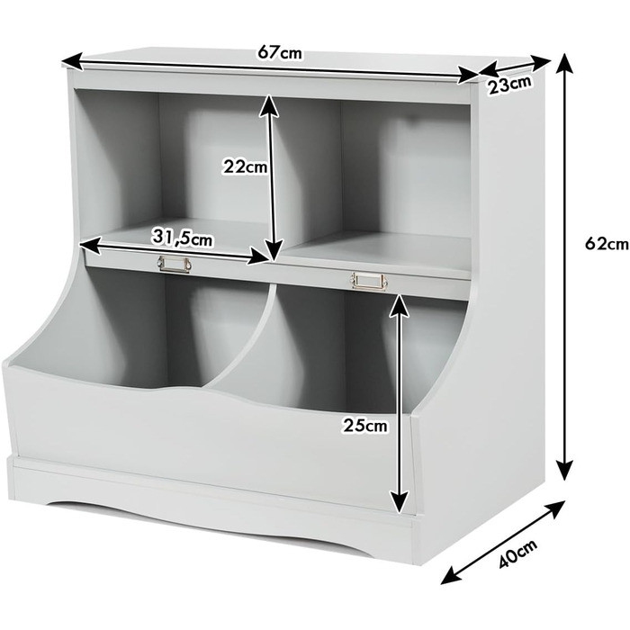 Дитяча полиця COSTWAY, 4 відділення, полиця для книг та іграшок, органайзер для дитячих кімнат, 67x40x62 см, сірий