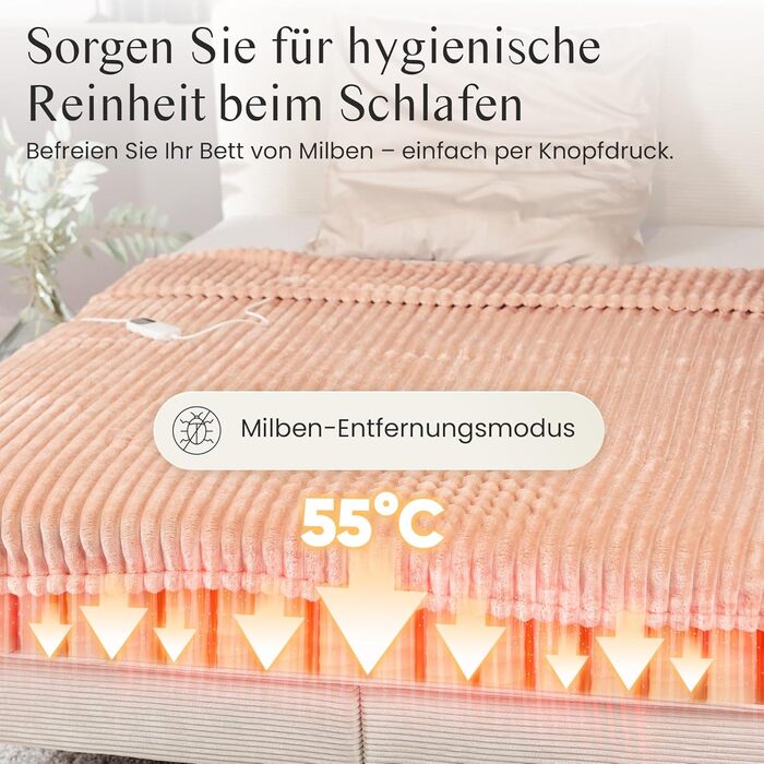 Електрична ковдра Barbero 200x150 см з таймером та захистом від перегріву, 6 температурних режимів, для ліжка, офісу та дивану, пральна
