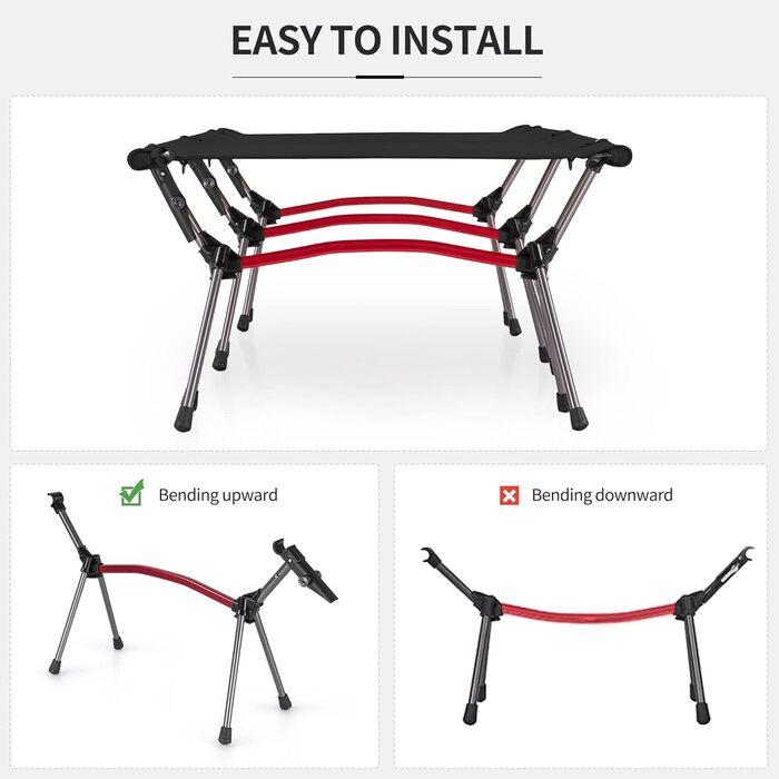 Польове ліжко Naturehike ультралегке складане, витримує до 150 кг, з регулюванням висоти, чорне — для кемпінгу, офісу та гостей