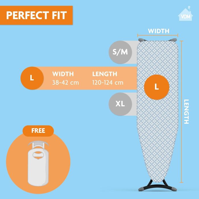 Чохол для стільця Bügetisch Comfort, універсальний розмір до 45x125 см, 100% бавовна з м'яким шаром, для комфортного прасування