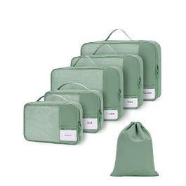 Набір органайзерів для валізи ECOHUB, 6 легких пакувальних кубів для подорожей з ID-біркою, дихаючі сумки-органайзери з переробленого матеріалу (Зелений)