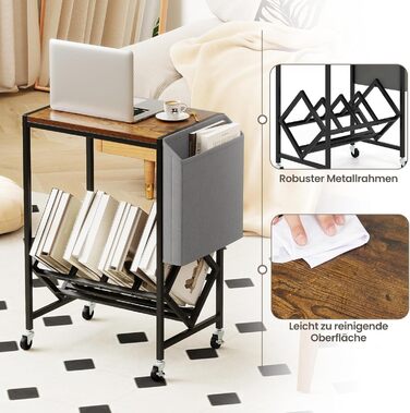 COSTWAY Регулятор для платівки, полиця для платівок з місцем для зберігання вінілу та журналів, підставка для платівок з фіксуючими колесами, приліжкова тумбочка для вітальні, спальні (колір: коричневий)