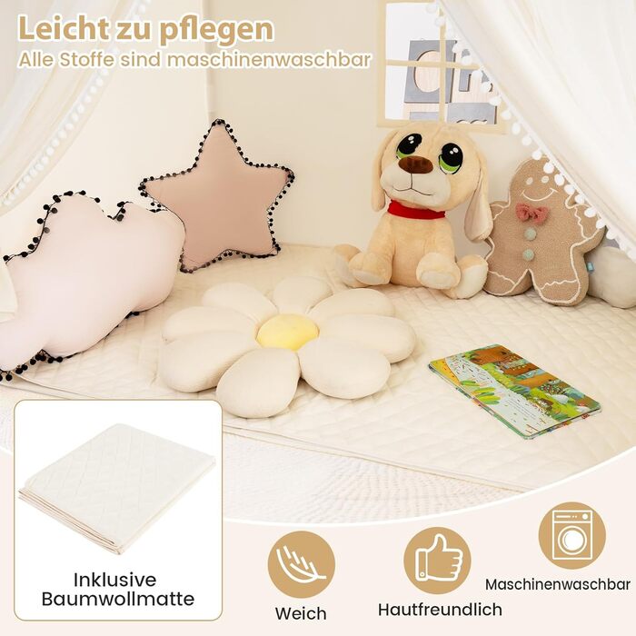 Дитячий ігровий будиночок COSTWAY з килимком та світлом, для хлопчиків та дівчаток від 3 років (Бежевий)