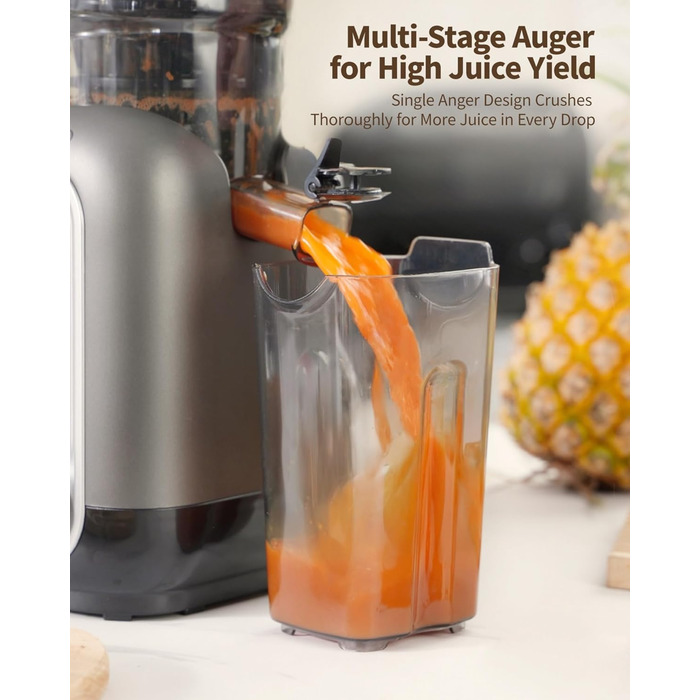 Шовковий відцентровий соковичавник для овочів та фруктів MP-802M XXL – Тест-переможець, 128 мм завантажувальний отвір, холодний віджим, 300W, висока вихідність соку, тихий та легкий у чищенні, для горіхового молока та фруктового морозива