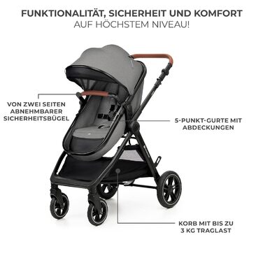 Дитяча коляска Kinderkraft ESME 3-в-1: комплект з автокріслом I-size, до 22 кг, сірого кольору