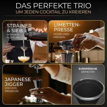 Набір для коктейлів Schwarz, 700 мл шейкер Cobbler з нержавіючої сталі, безпечне виливання, професійний набір шейкерів для коктейлів з підставкою та книгою рецептів, набір для барменів Signature Set чорного кольору