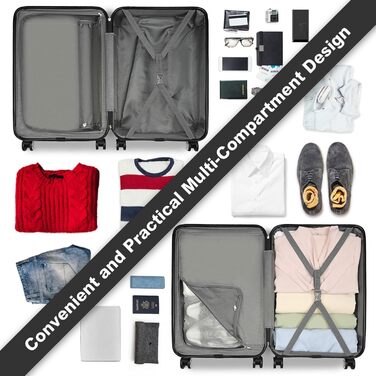 Чемодан KONO 24 дюйми, ABS, з TSA-замком, 4 колеса, 65×44×25.5 см, чорний, 3-частинний набір