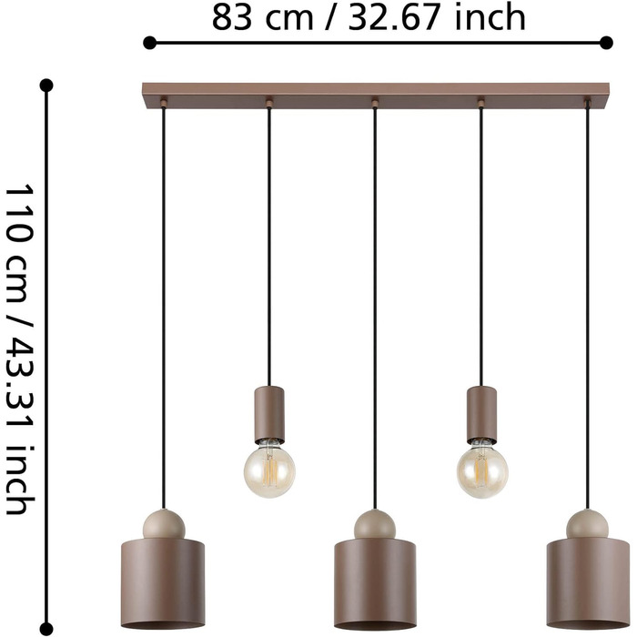 Підвісний світильник EGLO Cambaito, підвісний світильник для обіднього столу 3 полум'я, світильник для їдальні з металу пісочних кольорів, підвісний світильник з цоколем E27 (підвісний світильник 5 полум'я)