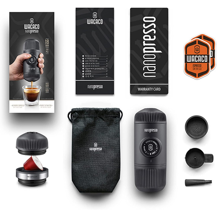 WACACO Nanopresso: портативна кавомашина для еспресо, сумісна з Nespresso® та змеленим кави, для подорожей та кемпінгу