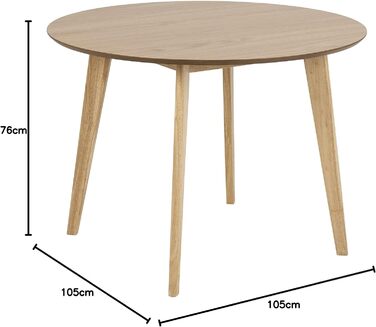Стіл обідній Roxanne Runder від AC Design Furniture: круглий, Ø 105 см, висота 76 см, шпон дуба, для кухні/їдальні, сучасний ретро стиль