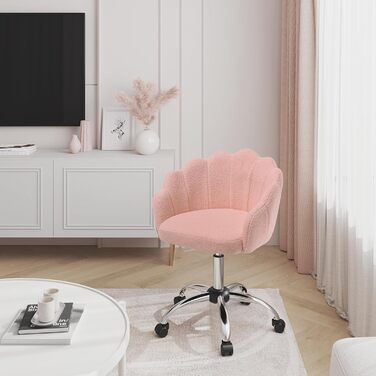 Крісло WOLTU для офісу та дому з м'якою спинкою у вигляді пелюстки, обертове, з регулюванням висоти, рожеве, з тканини кашемір