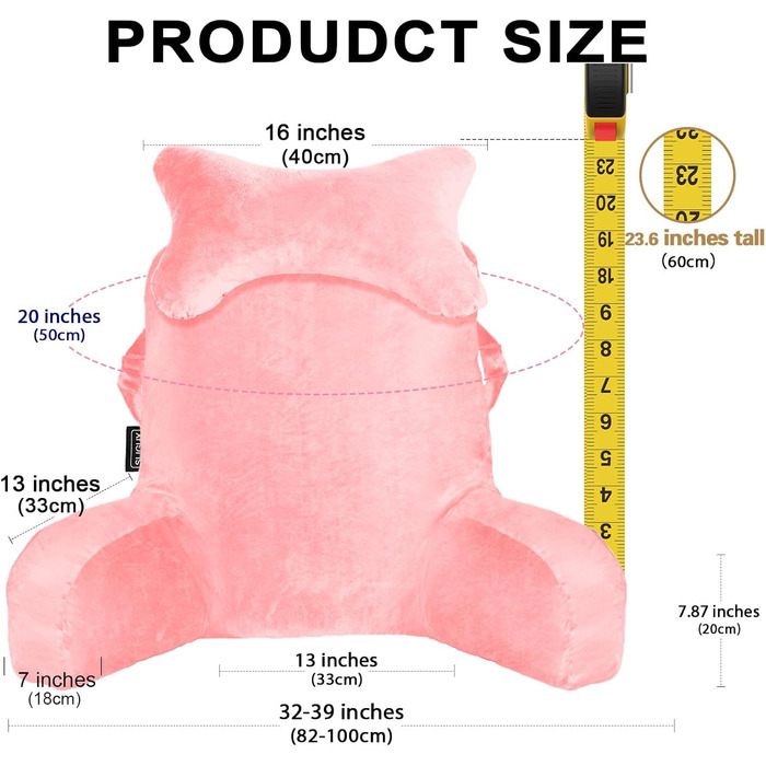 Подушка для сидіння в ліжку/на дивані для дорослих, з кишенею, рожевого кольору