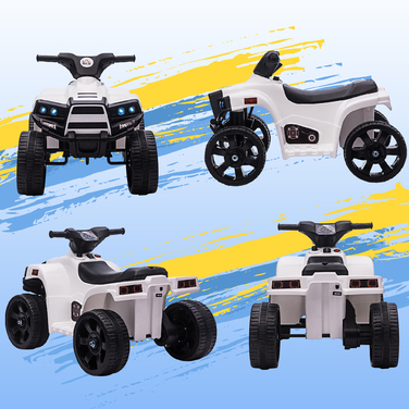 HOMCOM Mini Electric Quad Kids Електричний квадроцикл Коляска Електричний мотоцикл з 2 фарами Електричний квадроцикл Пляжний автомобіль Форма PP Сталь Чорний+Білий