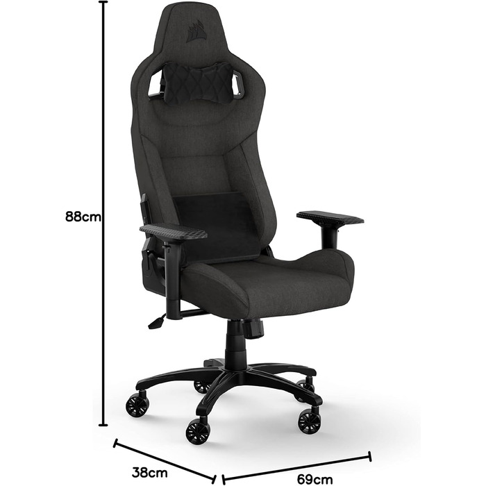 Ігрове крісло Corsair T3 RUSH Fabric (2023) – Стиль автоспорту, тканинне покриття, подушки для шиї та спини