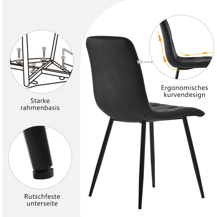 KUAKE Комплект обідньої групи: стіл 117x68 см та 4 стільці, сучасний кухонний набір, стільці з темно-сірого льону, чорні ніжки