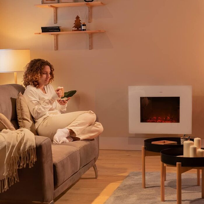 Електричний камін Cecotec ReadyWarm 2690 Flames Connected Wi-Fi, 2000 Вт, білий, декоративний, для обігріву до 25 м², дистанційне керування, загартоване скло