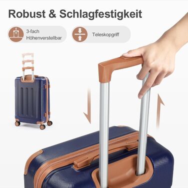 Набір валіз LALAHO 4 шт. з косметичками, з ABS-пластику, для подорожей, ручна поклажа, з захисними кутками (темно-синій, в смужку)