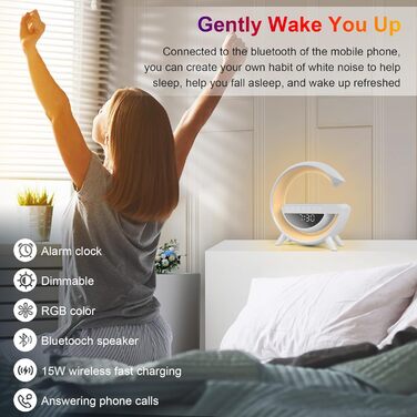 LED-лампа на тумбочку з бездроговою зарядкою 15W, Bluetooth, динамік, нічник, регулювання яскравості, для спальні