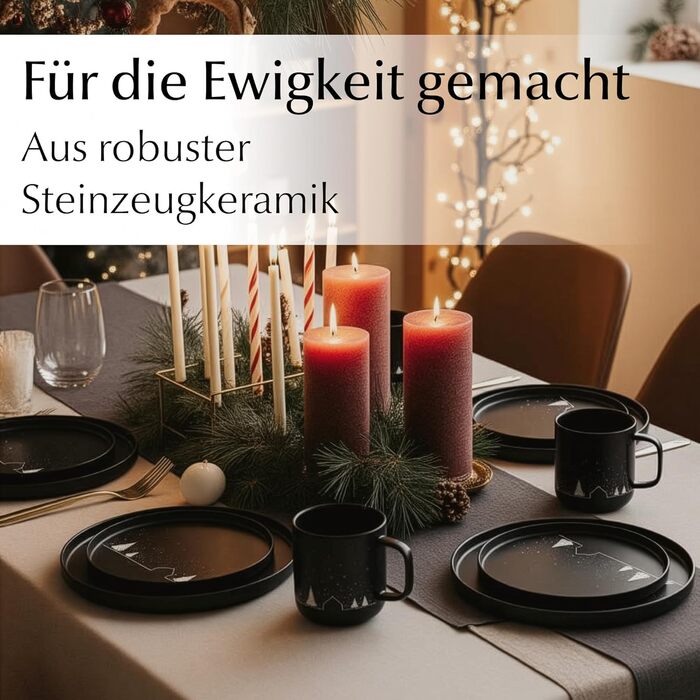 Набір чашок Miamio на Новий рік, 4 шт, 500 мл, чорні / Кавові чашки для святкування, мінімалістичний зимовий дизайн, подарунок на Новий рік, придатні для миття в посудомийній машині та використання в мікрохвильовій печі – Зимова колекція