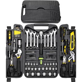 Набір інструментів 95 предметів у пластиковому кейсі Werkzeugkoffer: викрутки, головки, тріскачки для дому, авто, гаража (жовтий)
