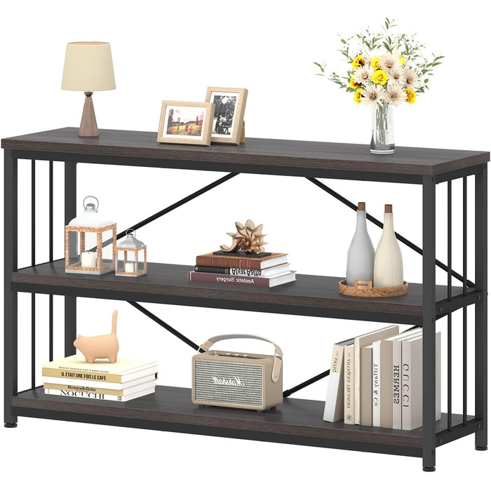 Низька полиця для книг IBF з 3 ящиками, індустріальний стиль, 120x34x74 см, темний дуб