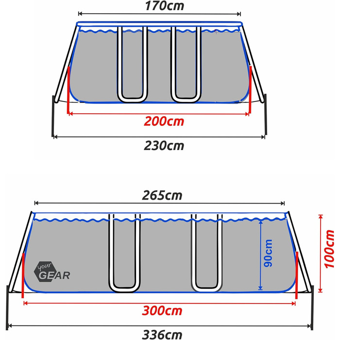 Ваш сімейний басейн GEAR 3x2x1 м Басейн зі сталевим каркасом Садовий басейн Басейн зі сталевою трубою Басейн Басейн для веслування