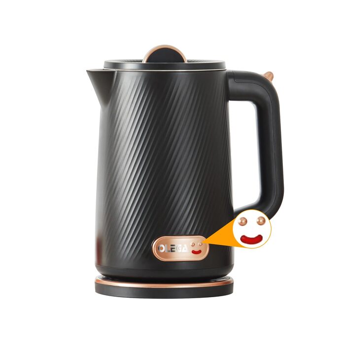 Електричний чайник OLEGA 1.8L, 1800W, з нержавіючої сталі, автоматичне вимкнення, захист від сухого кип'яття, чорний
