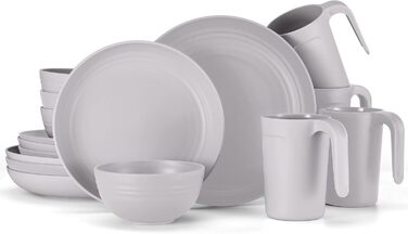 Набір посуду Odoland для кемпінгу на 4 особи, 17 предметів, сірий: тарілки, миски, чашки