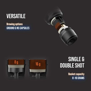 WACACO Електрична портативна кавомашина: 4 види кави, швидкий нагрів, 3 акумулятори 3000mAh, 20 Bar, для меленої кави та капсул NS, сенсорний екран, темно-бордовий